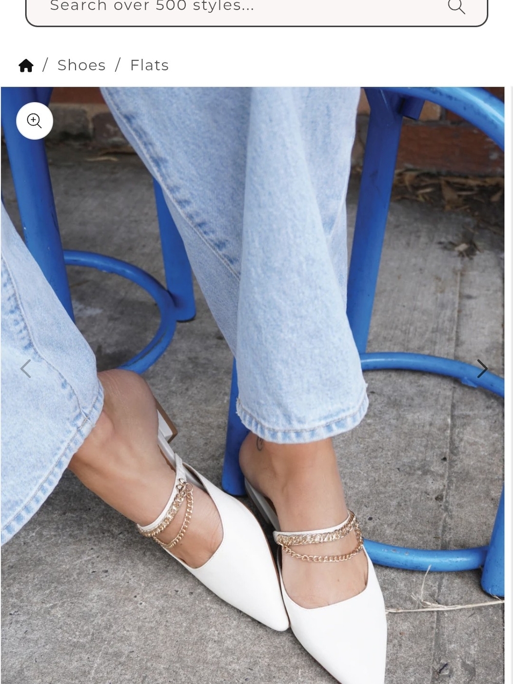 White Women's Pointed Slingback Flats with Gold Chain Detail
